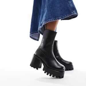 ASOS DESIGN Rocky Smooth Leather Chunky Lug Sole Platform Boots Booties